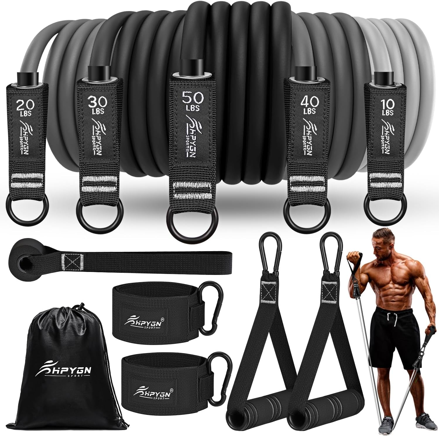 Resistance Bands, Exercise Bands for Working Out, Workout Bands Men, Fitness Band with Handle, Door Anchor, Home Gym Equipment for Musle Training, Physical Therapy, Strength Training, Shape Body