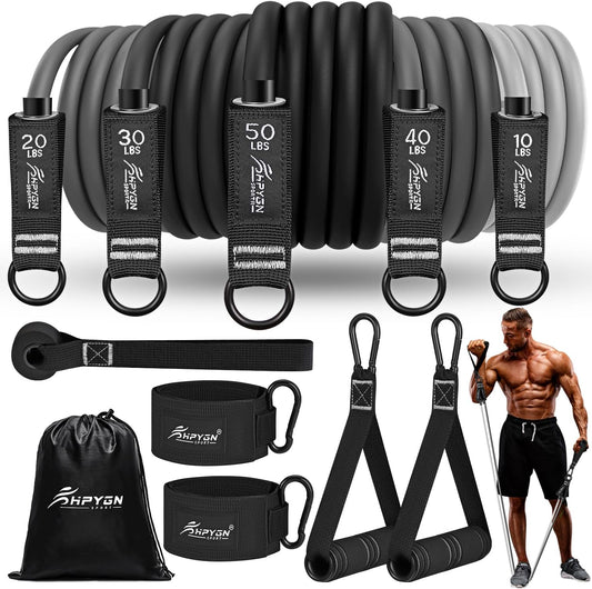 Resistance Bands, Exercise Bands for Working Out, Workout Bands Men, Fitness Band with Handle, Door Anchor, Home Gym Equipment for Musle Training, Physical Therapy, Strength Training, Shape Body